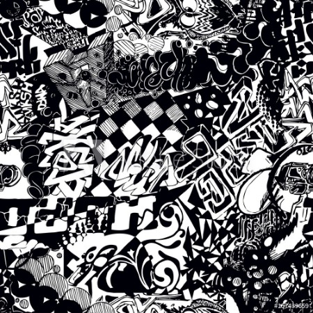 Afbeeldingen van Black and white seamless pattern graffiti sticker bombing